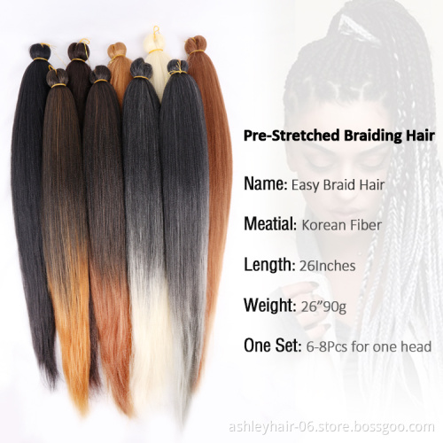 26 Inch 90G Natural Looking End Ultra Light Japanese Kanekalon Synthetic Fiber Easy Hair Pre stretched Braid Hair